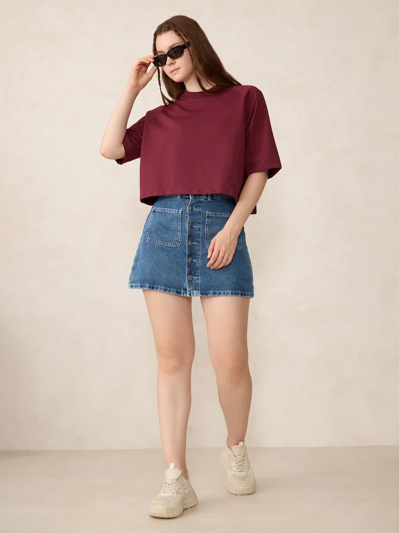 أوجيدر سويت شيرت فضفاض سادة بلون النبيذ